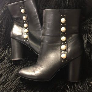 Kenzie Pearl High Heel Black Leather Boots